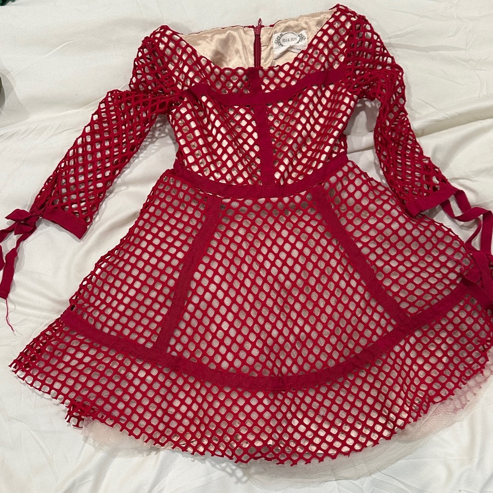 Mia Joy Red Mesh Overlay Dress